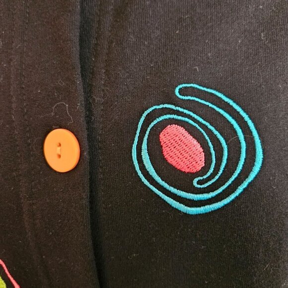 Onque Casuals Size XL Black Jacket Colorful Embroidery Knit Blazer Artsy Boho - Picture 5 of 10